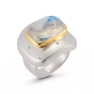 Moonstone and Diamond Ring in Sterling Silver