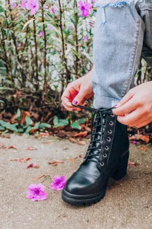 Outback Heeled Combat Boots - Black