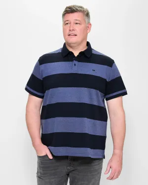 popular  Plus Size Australian Cotton Block Stripe Polo Top - Blue/ Navy