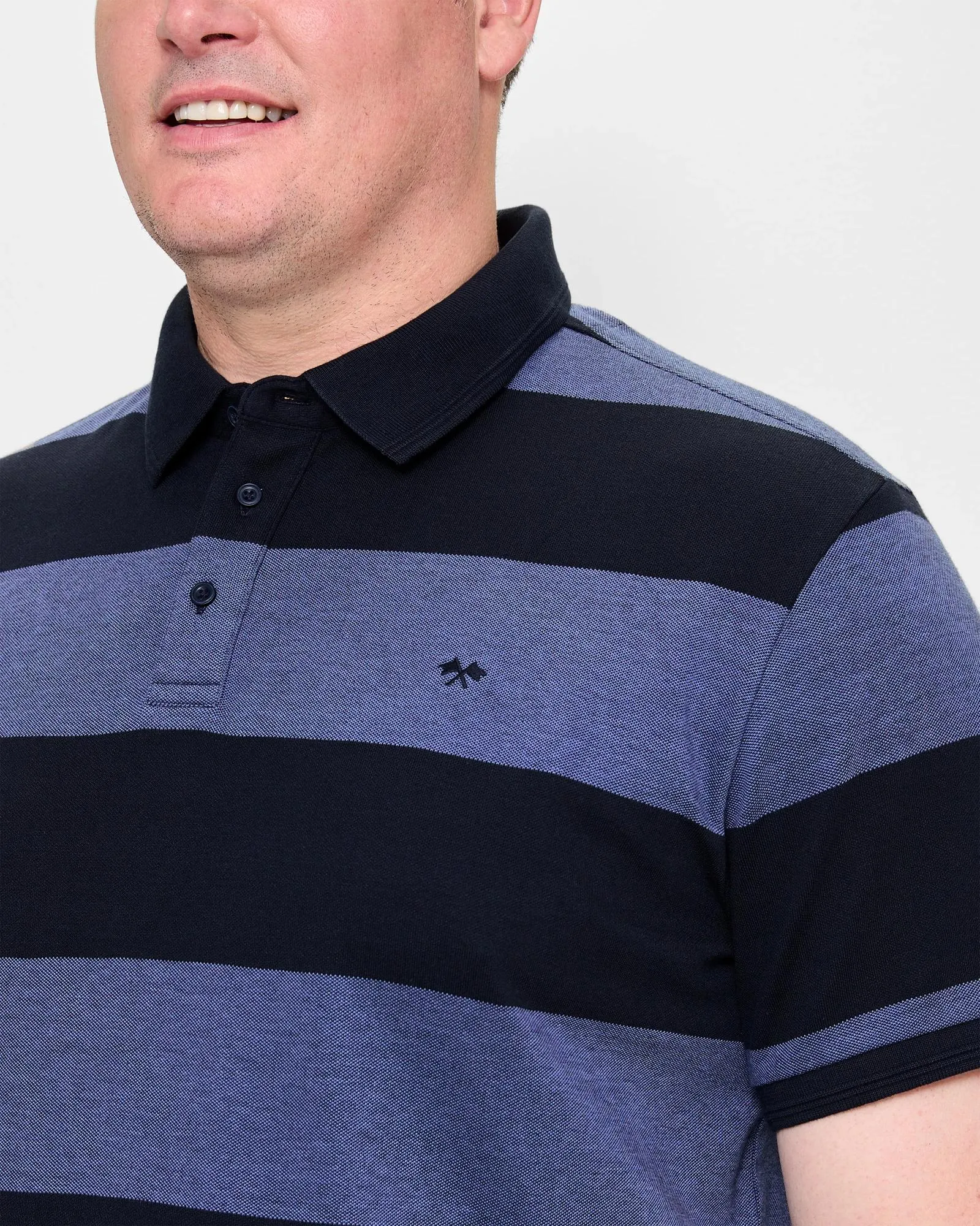 popular  Plus Size Australian Cotton Block Stripe Polo Top - Blue/ Navy