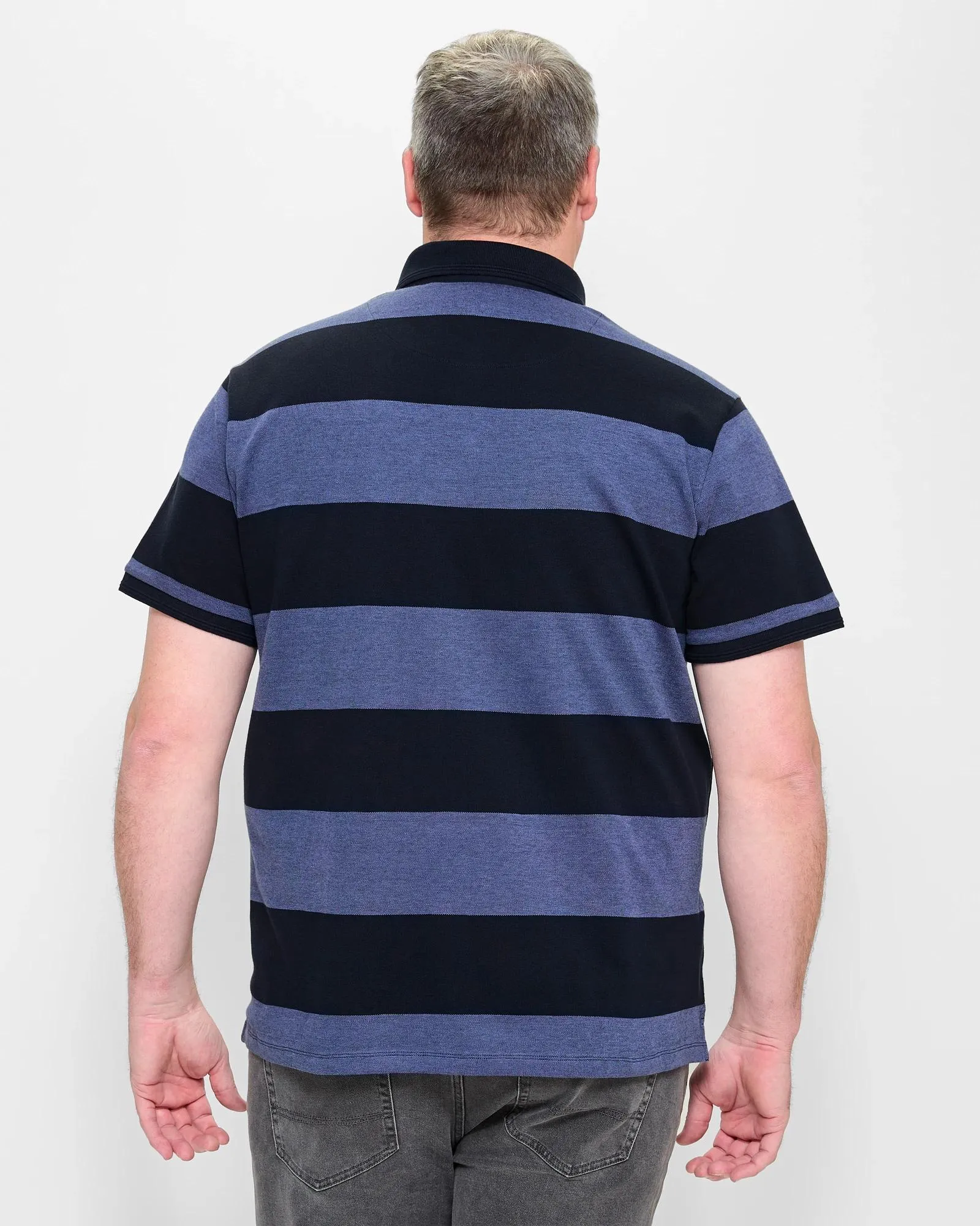 popular  Plus Size Australian Cotton Block Stripe Polo Top - Blue/ Navy