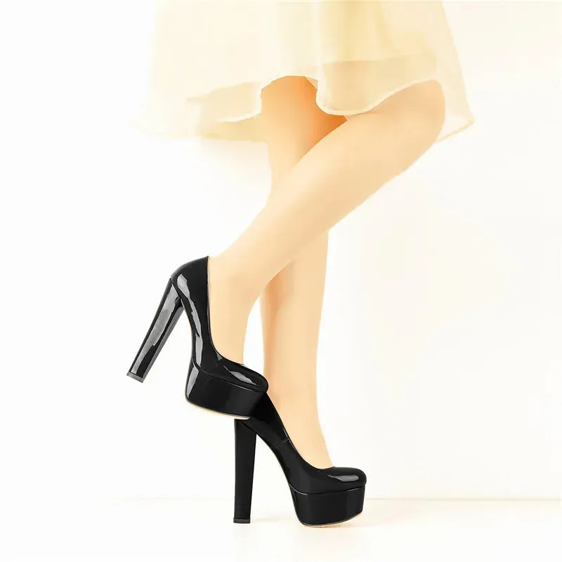 Red Patent Leather Platform Chunky High Heels