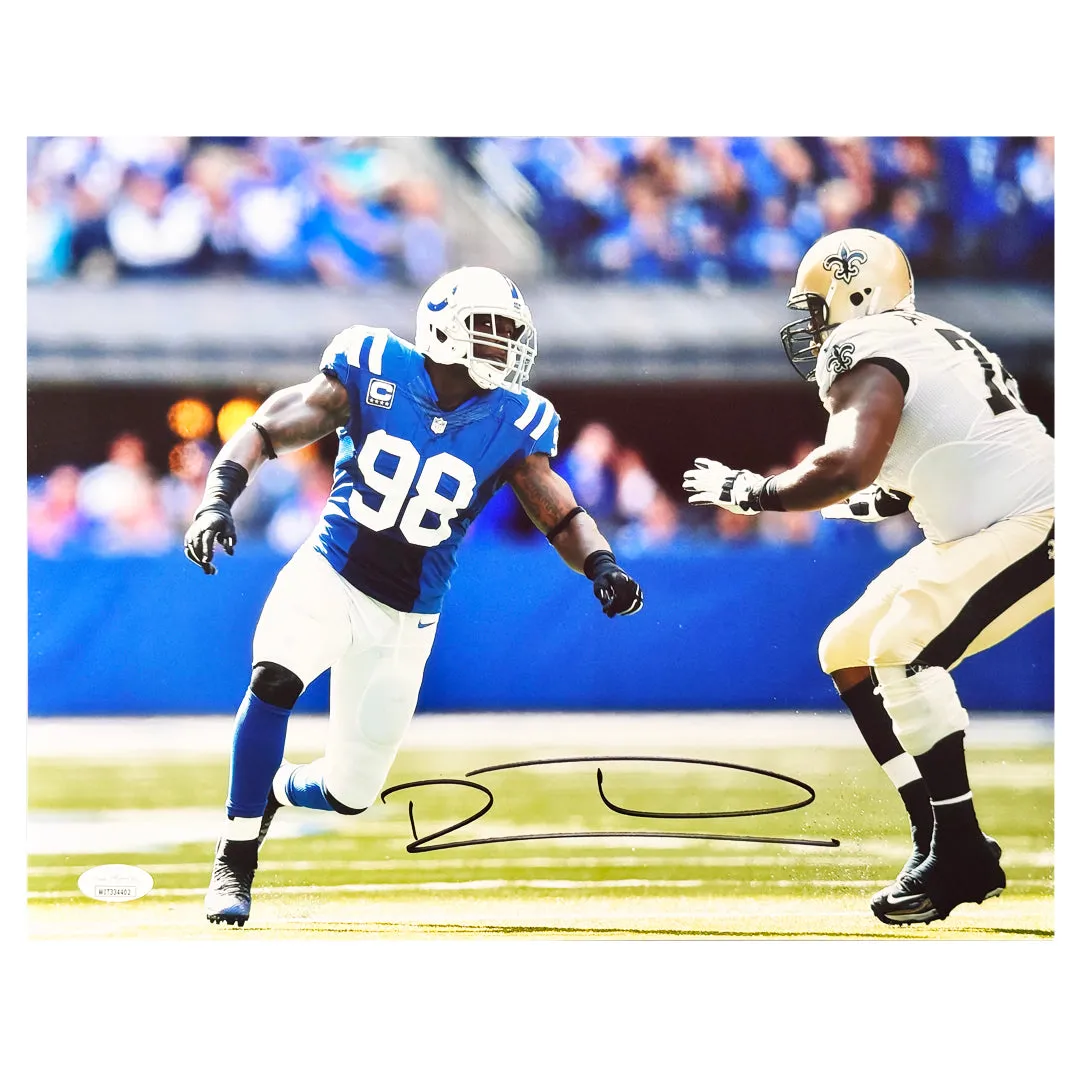 Robert Mathis Signed Indianapolis Colts Football 11x14 Photo (JSA)