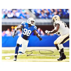 Robert Mathis Signed Indianapolis Colts Football 11x14 Photo (JSA)