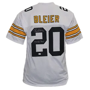 Rocky Bleier Autographed Pro Style Football Jersey White (JSA) 4X Super Bowl Champ Inscription