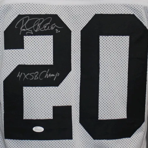 Rocky Bleier Autographed Pro Style Football Jersey White (JSA) 4X Super Bowl Champ Inscription