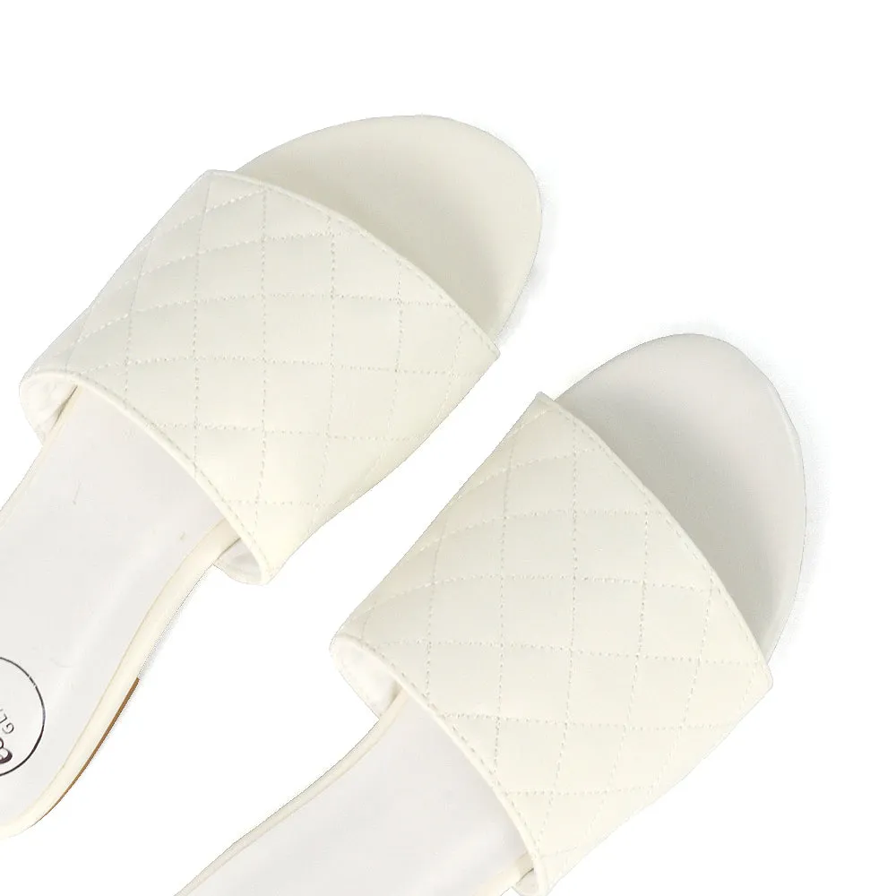 Saylor Quilted Detail Strappy Sandal Flat Sliders in Nude Synthetic Leather