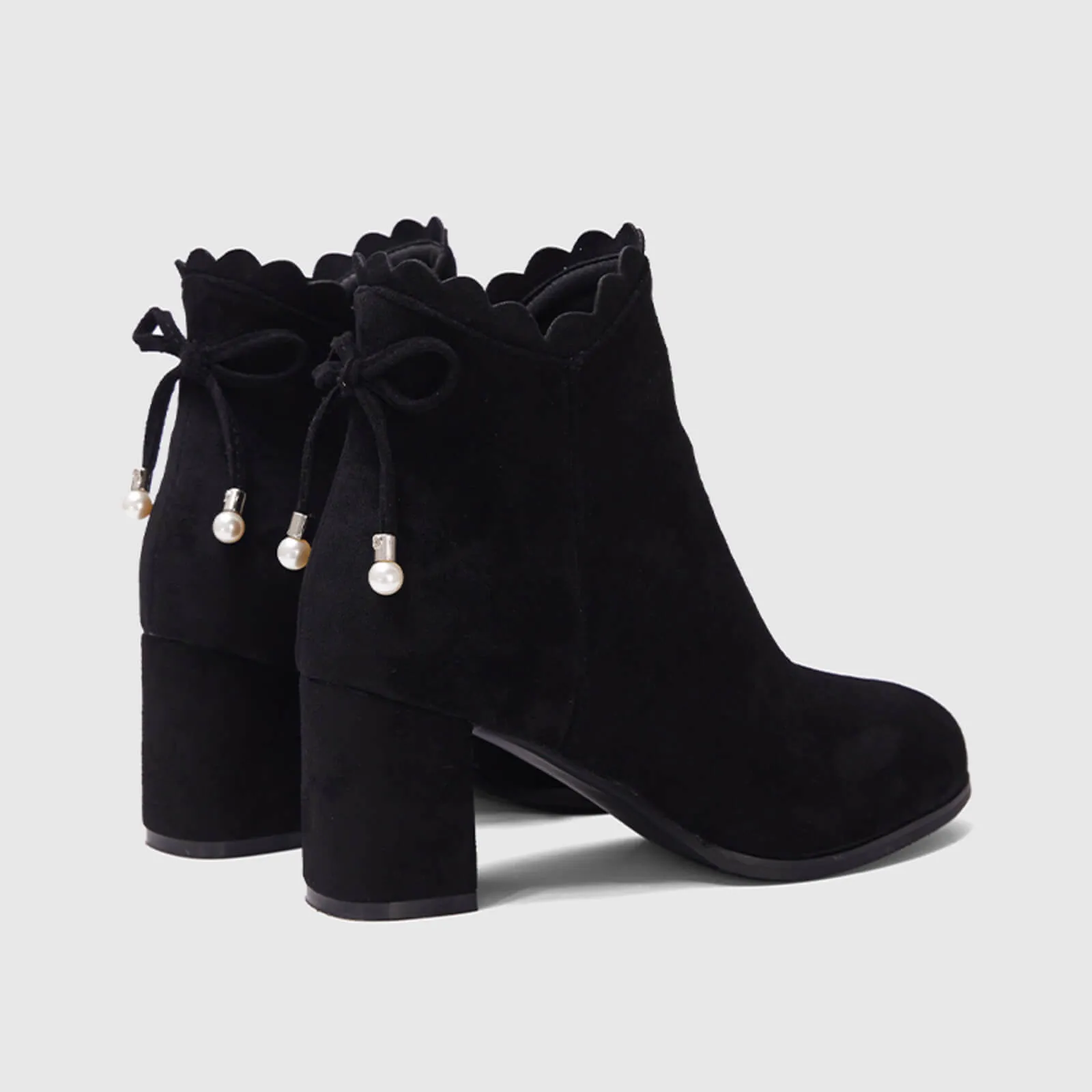 Scalloped Bowknot Ankle Boots With Side Zipper