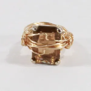 Stately Amber Square Cut - Vintage Cocktail Ring