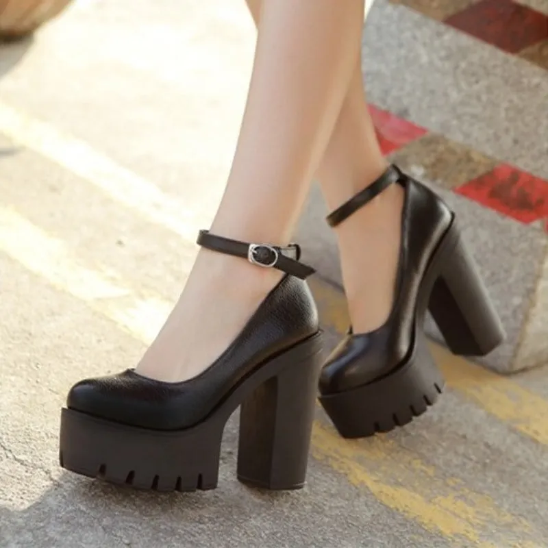Sweet and Gothic High Heel Platform Shoes with Belt Strap