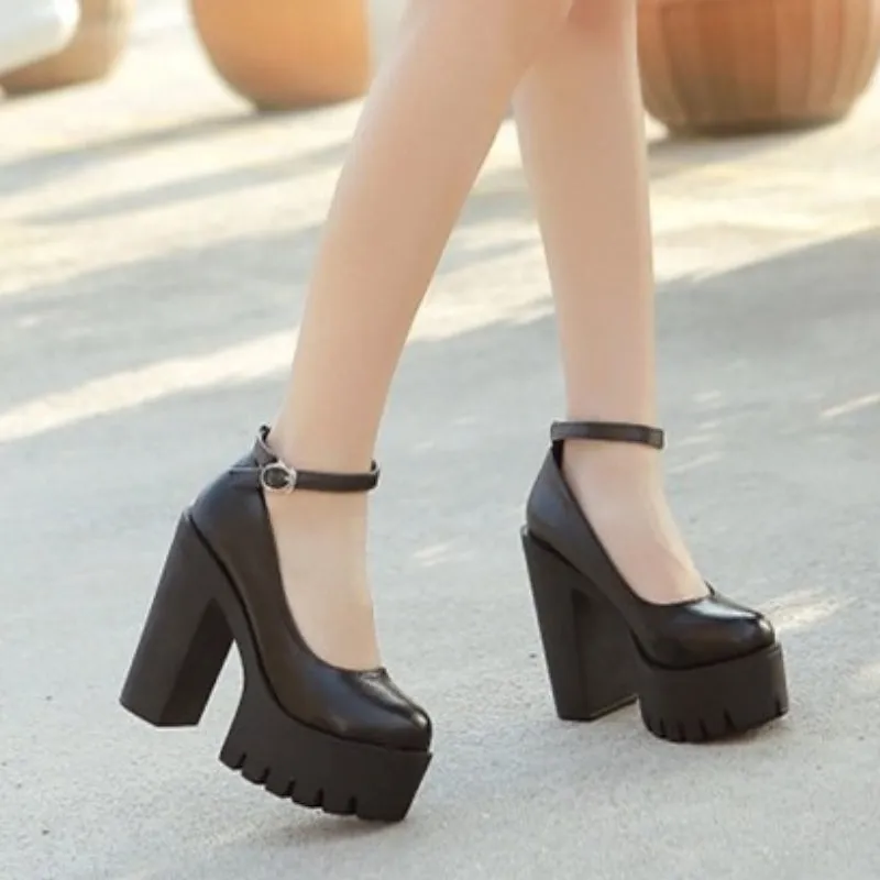 Sweet and Gothic High Heel Platform Shoes with Belt Strap