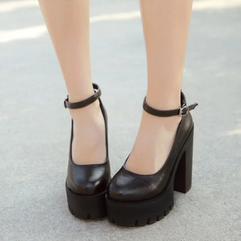 Sweet and Gothic High Heel Platform Shoes with Belt Strap