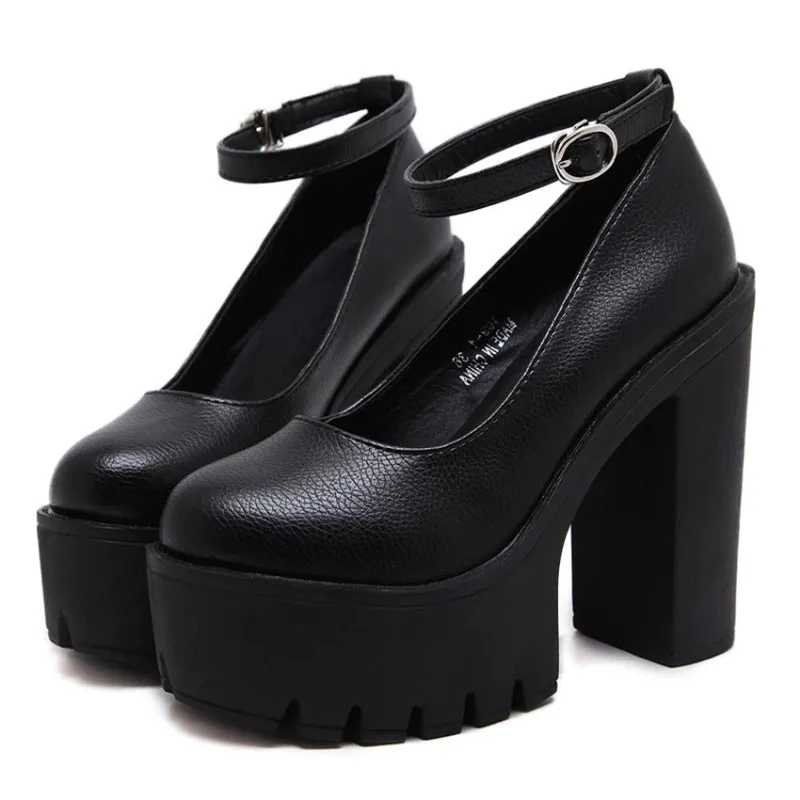 Sweet and Gothic High Heel Platform Shoes with Belt Strap