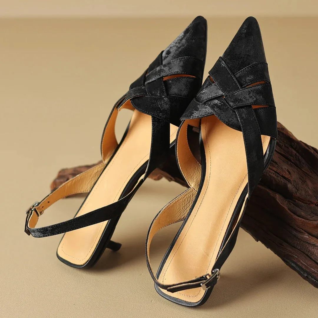 TSS71 Low Heel Sandals - Women's Casual Shoes - Cross Strap