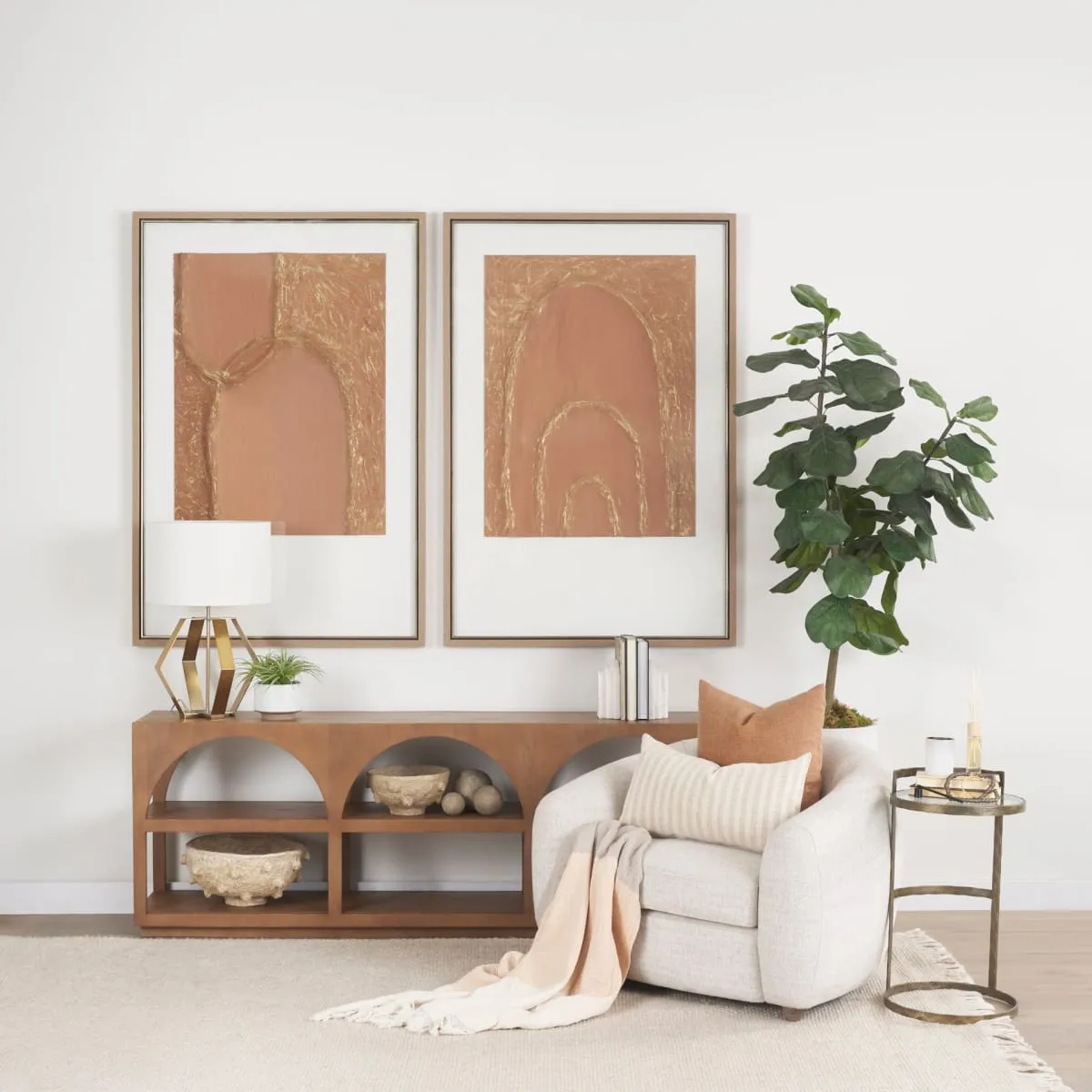 Valentina Accent Chair Cream Fabric | Brown Wood