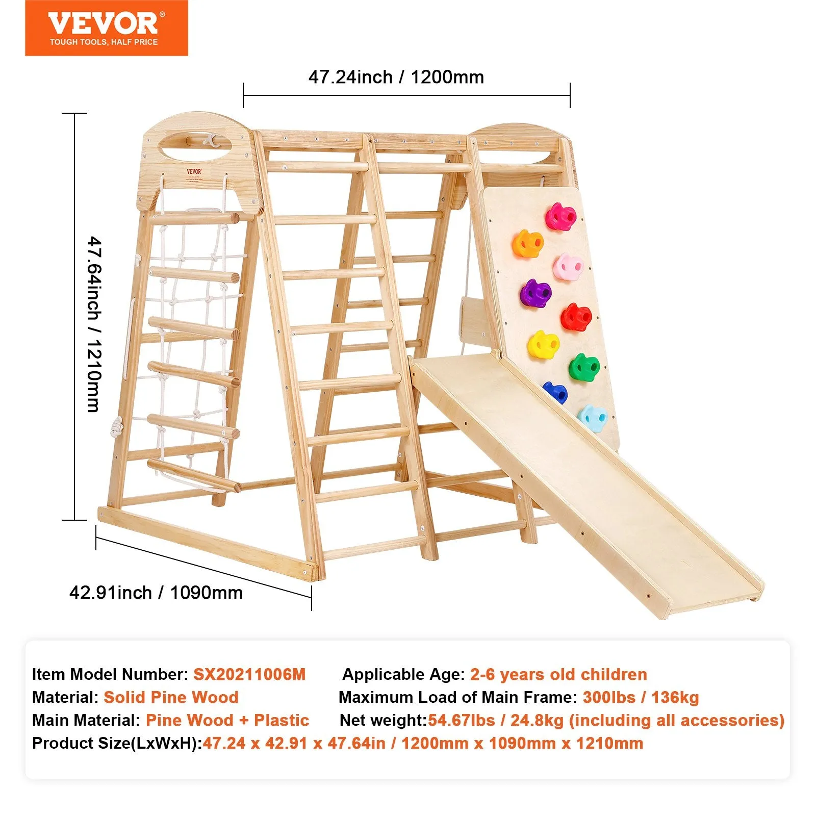 Vevor Indoor Jungle Gym 7-in-1 Toddler Playground 43" x 47.2" x 47" New