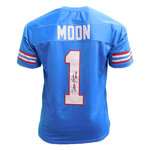 Warren Moon Autographed Pro Style Football Jersey Light Blue HOF '06 (BECKETT)