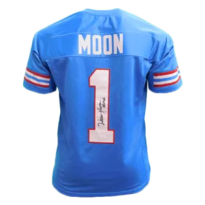 Warren Moon Autographed Pro Style Football Jersey Light Blue HOF '06 (BECKETT)