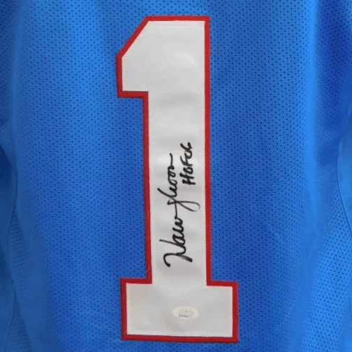 Warren Moon Autographed Pro Style Football Jersey Light Blue HOF '06 (BECKETT)