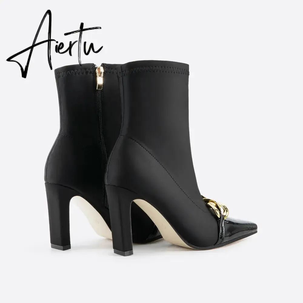 Women Chains Decor Heeled Boots