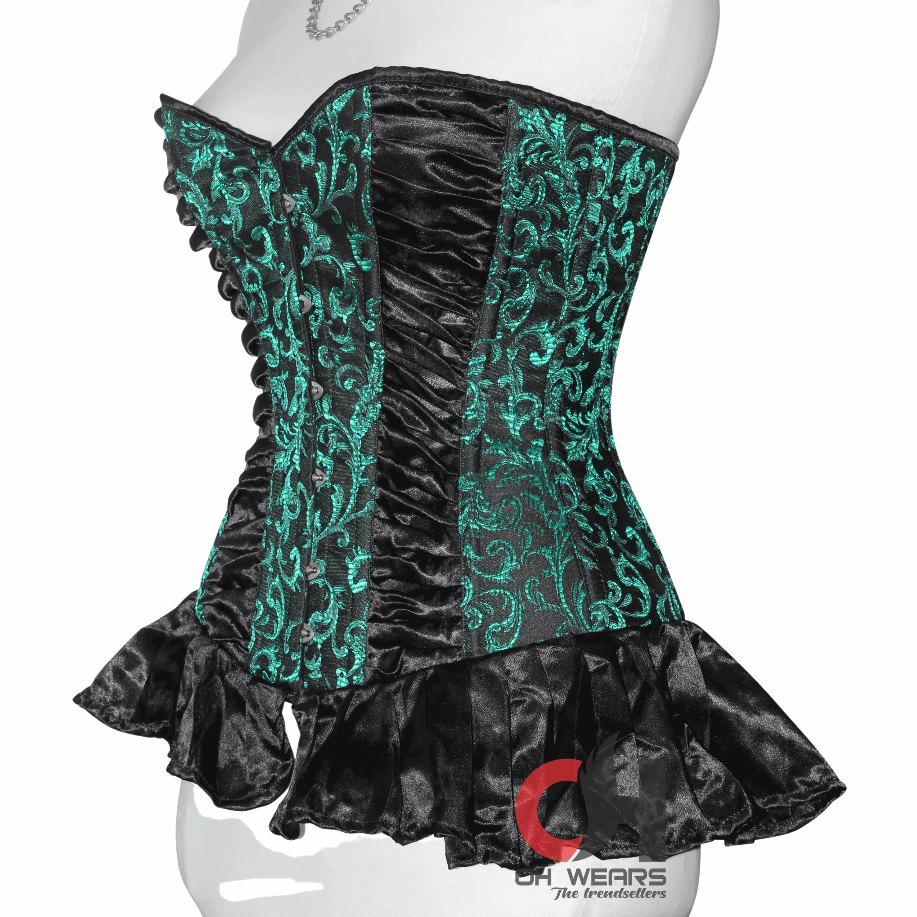 Women Satin Brocade Over Bust Corset Steel Boned