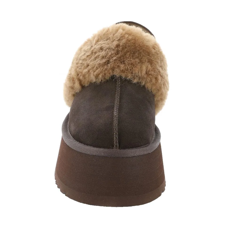 Womens Shoe UGG FUNKETTE Platform Sheepskin & Suede Slippers 1113474 BURNT CEDAR