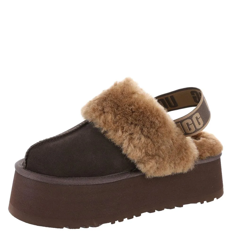 Womens Shoe UGG FUNKETTE Platform Sheepskin & Suede Slippers 1113474 BURNT CEDAR