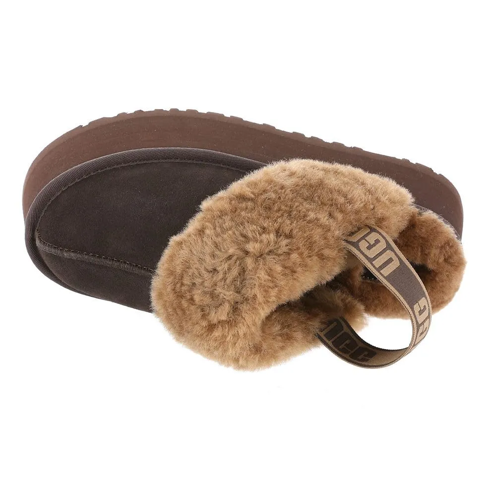 Womens Shoe UGG FUNKETTE Platform Sheepskin & Suede Slippers 1113474 BURNT CEDAR